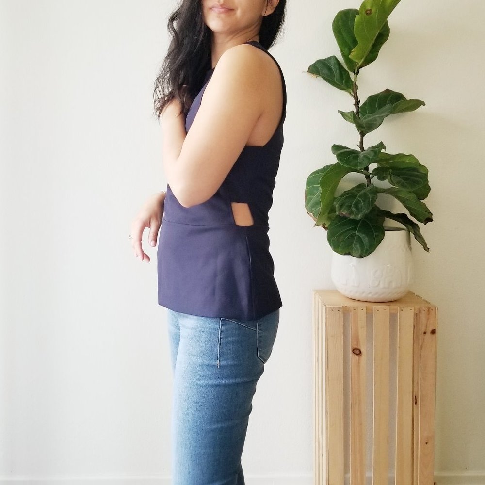 H&M Navy Blue Blouse Size 10 Cutout Ruffle Top